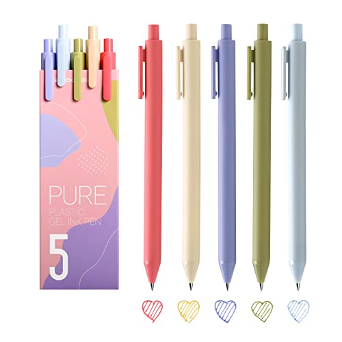 Image of KaCo Pack of 5 Pieces Colored Ink Pens Retractable Cute Pens for Note Taking 0.5mm Fine Point (Morandi II)