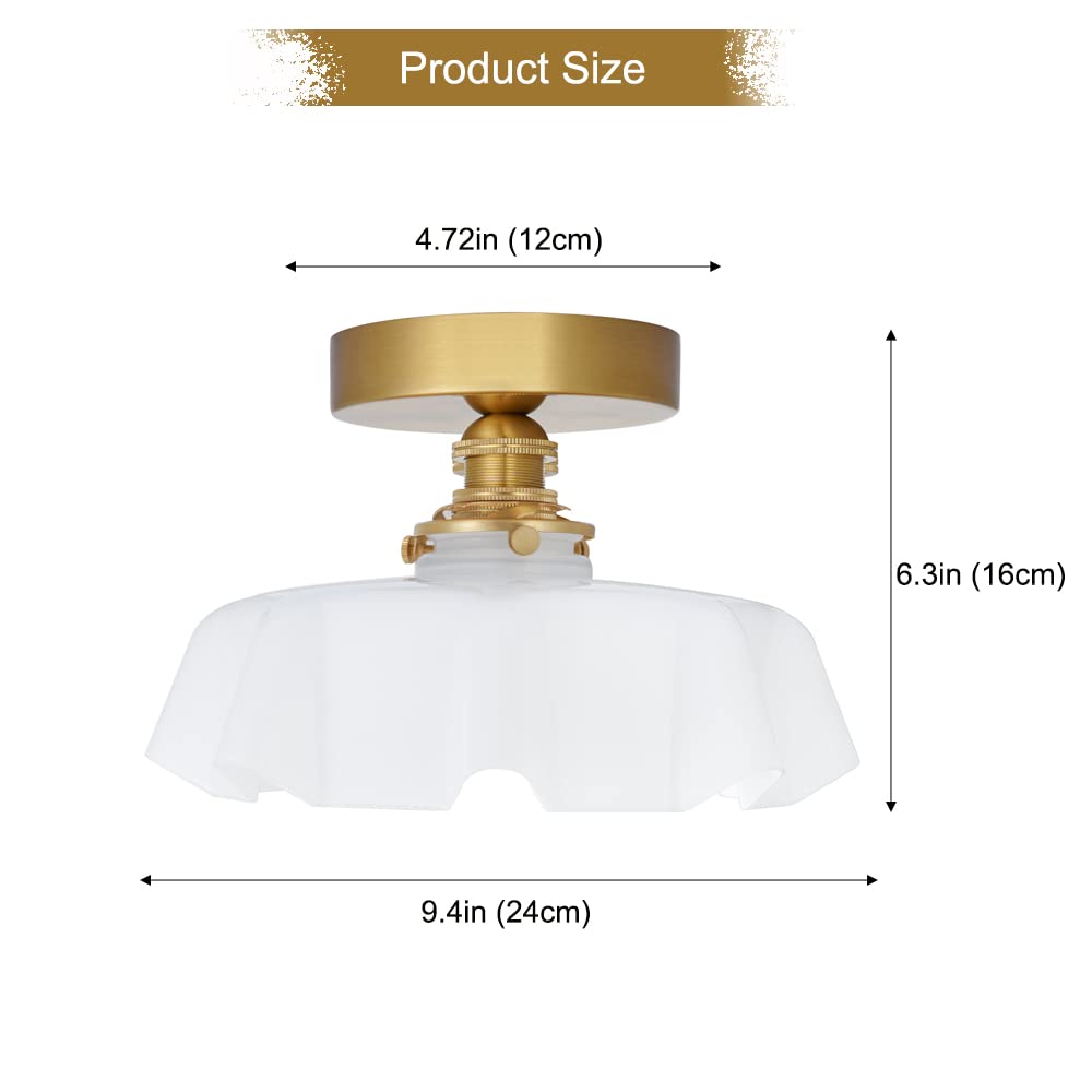 DSMJFU White Semi Flush Mount Ceiling Light, Modern Hallway Ceiling Light Fixtures Vintage Glass Light Fixtures, Farmhouse Ceiling Mount Light Fixtures for Kitchen Dinning Room Porch Bathroom Entryway