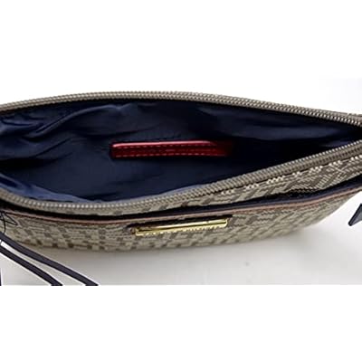 Tommy Hilfiger Women's Beige Brown Logo Printed Large Wristlet Wallet Clutch Bag