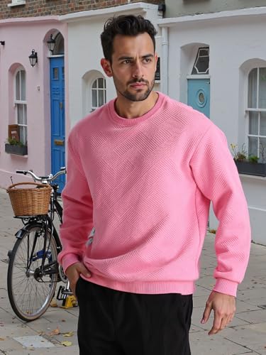 Men's Crewneck Pullover Sweatshirt Soild Color Geometric Texture Crewneck Sweatshirts4