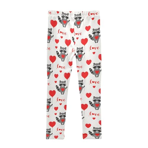 Raccoon Heart Pattern Girls Leggings Soft Stretch Workout Yoga Dance Pants for Kids Casual Tights2