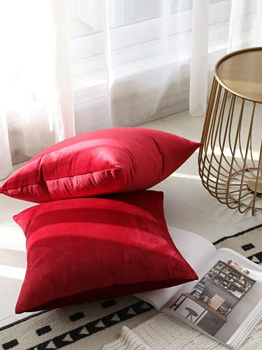 Image of Modern Homes (Pack of 2) Velvet Cushion Covers Plain Sofa Cushion Covers Pillow Covers for Living Room and Bedroom (16x16 inches, Rose Red)