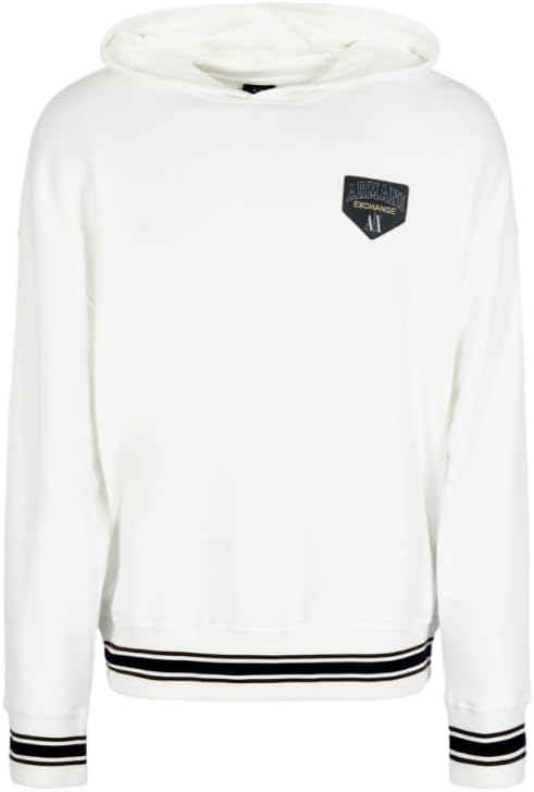 Armani Exchange Men's Collegiate Capsule Cotton French Terry Logo Patch Pullover Hoodie Sweatshirt