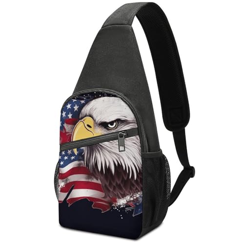 Mochila bandolera ligera para senderismo con águila y bandera USA miniatura 1