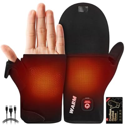 Heated Gloves, Rechargeable Fingerless Touchscreen Electric Heating Gloves for Men Women, Hot Compress Mittens Hand Warmers for Work Cycling Skiing Outdoor Snow (M)