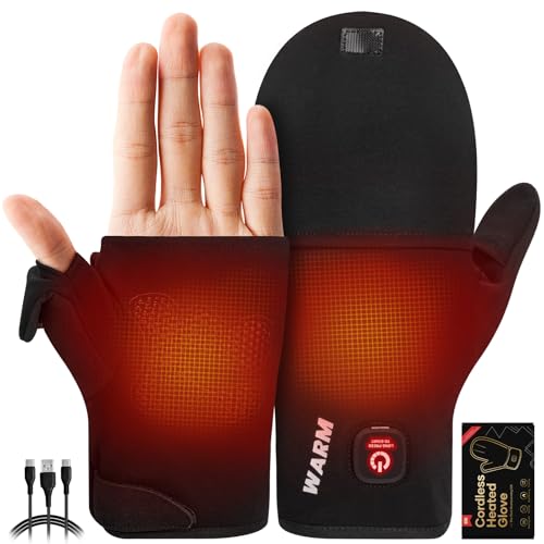 Heated Gloves for Men Women Rechargeable Detachable Full & Half Hands Heated Glove Fingerless Electric Heating Gloves Hand Warmer for Work Hunting Skiing Outdoor Work (Black L)