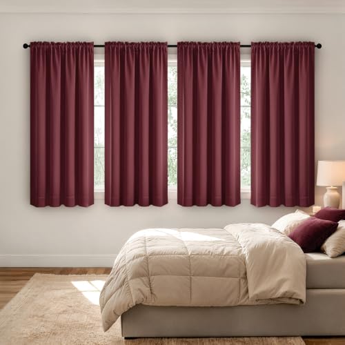 Image of MIULEE Burgundy Red Blackout Curtains 4 Panels Set 72 Inch Length Bedroom | Thermal Curtains for Summer Heat, Light Blocking Privacy Window Drapes, Top&Bottom Rod Pocket