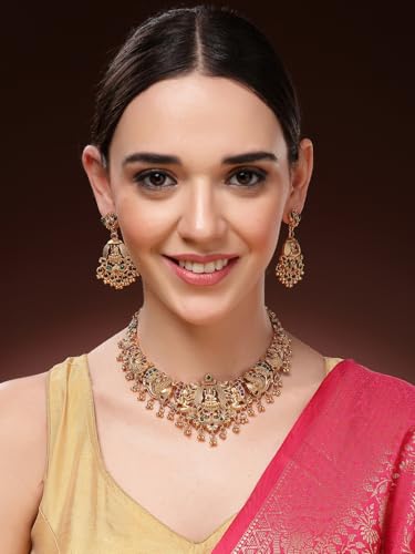 Image of Shining Diva Fashion Stylish Fancy Pearl Choker Traditional Jewellery Set for Women | Temple Necklace Set | Festive Wedding Party Necklace | 22k Gold Plated | Just Like Original Gold Jewellery