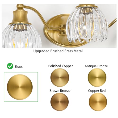 Image of Brushed Gold Bathroom Vanity Light Fixture Vintage Style - 3 Light E26 Bulb, 21.7 inch Wide Bathroom Lighting Over Mirror with Clear Glass Shades, Easy Mount Antique Brass Wall Sconce for Makeup Area