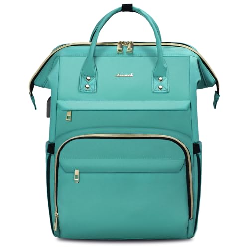 Image of LOVEVOOK Laptop Backpack for Women,18 Inch Professional Womens Travel Backpack Purse Computer Laptop Bag Nurse Teacher Backpack,Waterproof College Work Bags Carry on Back Pack with USB Port,Mint Green