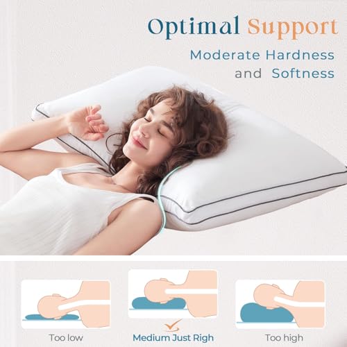 MUXHOMO Bed Pillows Standard Size Set of 4, Hotel Collection Sleeping Pillows Full Size Set of 4 for Side and Back Sleepers, Down Alternative Plump Filling, 20 x 26 Inches