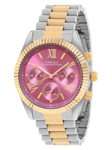Image of French Connection Chronograph Pink Round Dial Stainless Steel Strap Casual Premium Sunray Feature Wrist Watch for Women - FCM06TM