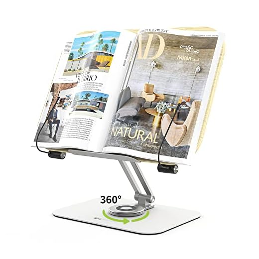 Book Stand for Reading, Nanpenyo 360° Rotate Adjustable Book Holder, Cookbook Stands Page Paper Clips Ergonomic Multi Heights Angles Foldable Wooden for Books Laptop Textbook Recipe Document