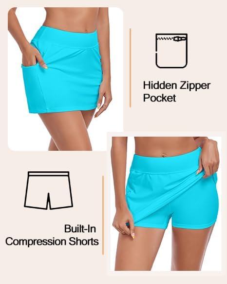 Ocean Blues Women's High Waisted Swim Skirt Tummy Control Skirted Swimsuit Bottom with Mesh Liner - Image 2