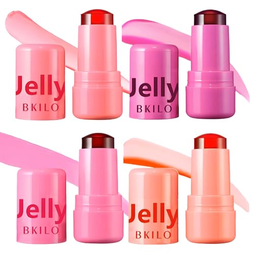 4 Piezas Milk Jelly Blush Stick, Cooling Water Jelly Tint, Makeup Jelly Blush Stick Lip, Generic Milk Jelly Blush, Adecuado para Ojos, Mejillas y Labios, maquillaje para niñas y mujeres