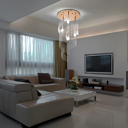 Krasty Gold Crystal Raindrop Chandelier,Modern Crystal Flush Mount Ceiling Light Fixture, Spiral Chandelier Pendant Light For Staircase Foyer Entryway Living Dining Room D16 X H34 #TOP4