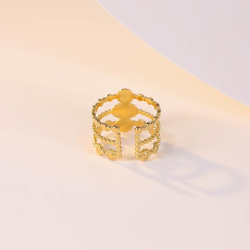 Three Row Geometric Turquoise Ring, 18K Gold-Plated Natural Stone, Fashion Statement Jewelry for Women - Image 6