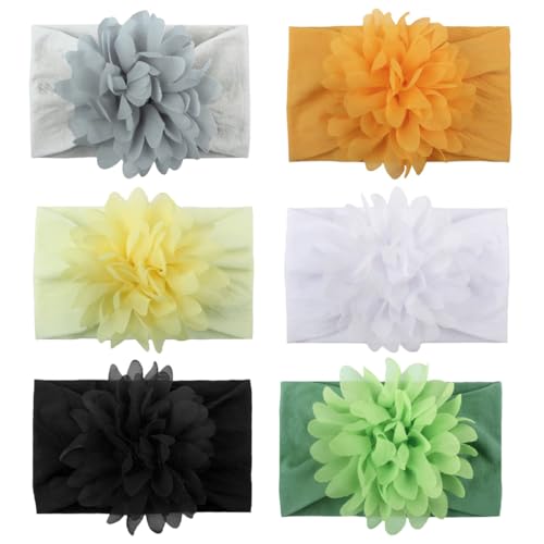 Image of SYGA PACK OF 6Headbands Nylon Flower Soft Stretchable Hairband for Newborn Infant Toddler Kids For 0-3 Year (Multicolor)