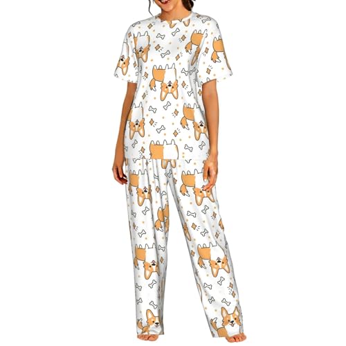 Pyjama femme confortable manches courtes imprimé chien vêtement de nuit tailles S-3XL