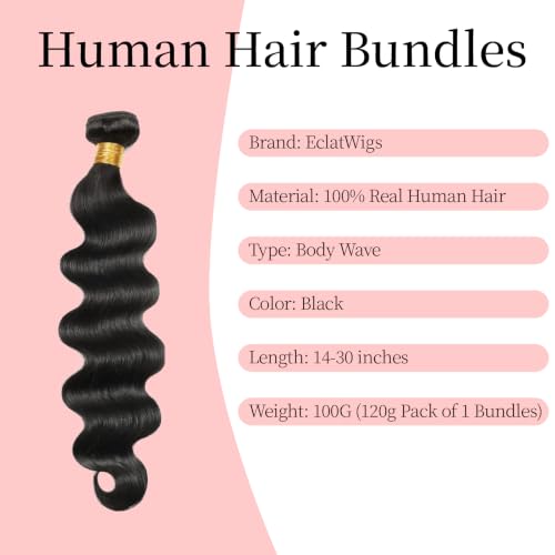 EclatWigs 12A Body Wave Bundles Human Hair, 18 Inch Natural Black, Unprocessed Brazilian Bundles Human Hair, Soft Smooth Double Weft, Quick Weft Extensions for Women — view 3