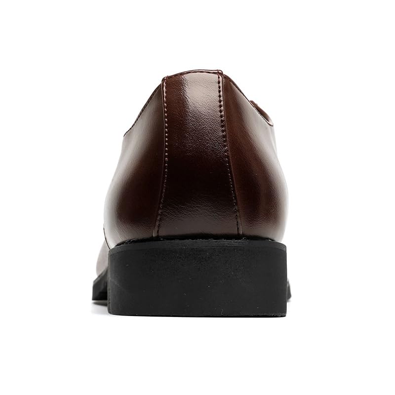 Dress Oxford Shoes for Men Lace Up Square Toe PU Leather Two Tone Patchwork Cap Toe Derby Shoes Anti-Slip Rubber Sole Non Slip Low Top Slip Resistant(Brown,8.5)4