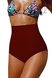 Misfuso Damen Badeshorts Badehose Hohe Taille Bauchkontrolle Kurze Badehose Badeanzug Schwimmhose Bikinihose Weinrot XL