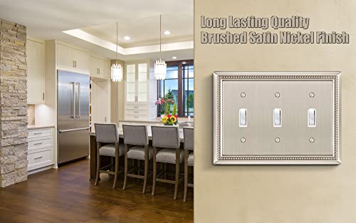 Image of Henne Bery Sunken Pearls Heavy Duty Decorative Wall Plate Switch Plate Outlet Cover (Triple Toggle, Satin Nickel)