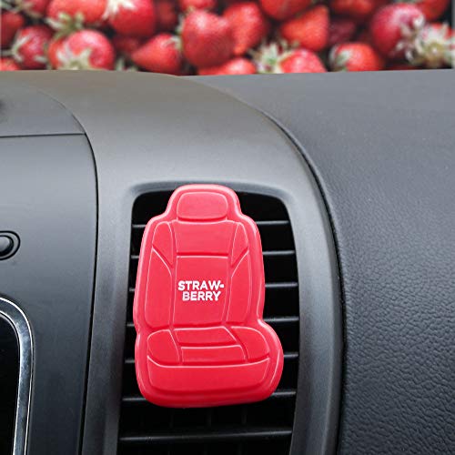 Image of FH Group Strawberry 3D Scented Air Freshener 3-Pack Clip-On Non-Toxic, Plastic Alcohol-Free Fragrance Oil Car Seat Shape Long Lasting for Cars, Trucks, SUVs, Closets, Small Spaces, etc. Red