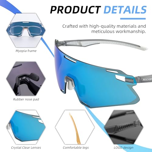 Image of ROCKBROS Cycling Glasses Sports Sunglasses with Anti Blue Lenses Men Cycling Glasses MTB Biking Sunglasses, Medium