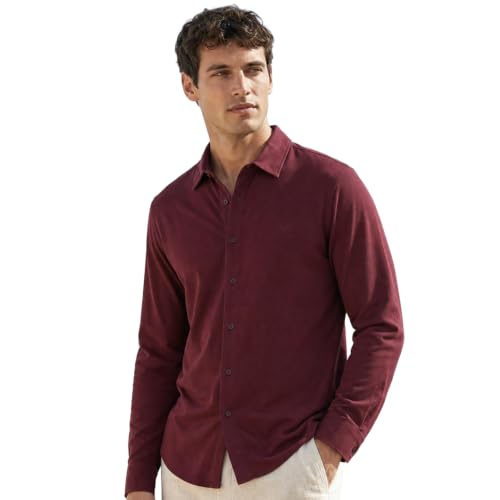 Image of Nobero Everyday Comfort Shirt for Men | Cotton Shirts for Men in 205 GSM Plated Interlock | Stand Collar | Regular Fit | Full Sleeve