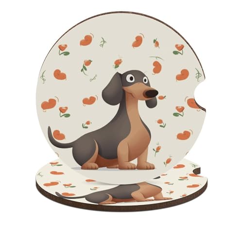 Portavasos para carro 2PCS diseño I Love My Dog Dachshunds miniatura 1