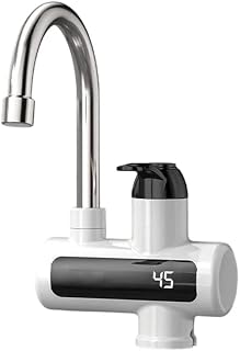 Instant Tankless Water Heater Faucet, 220V / 3300W 3-Second Instant Heating with Instant Temperature Display, Rotatable Tap Water Faucet for Kitchen Bathroom Big Lateral Bend (White)