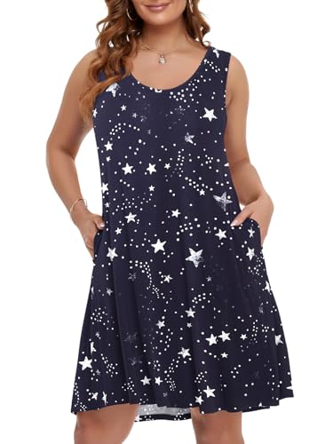 Image of BELAROI Women Plus Size Sundress Summer Casual Sleeveless Tshirt Dress Tie Dye Swing Tank Dresses with Pockets Beach Cover up