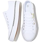 FRACORA Womens White Black Canvas Sneakers Low Top Canvas Shoes for Women Tennis Shoes(Floral and Bee,US8)