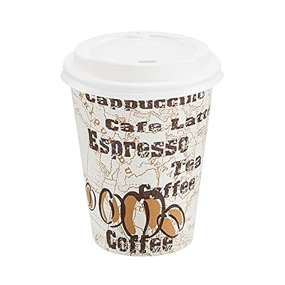 Amazon Basics Disposable Hot Paper Coffee Cups with Lids, to Go, Leak-Proof, for Hot and Cold Drinks, 12 oz, 100-Count