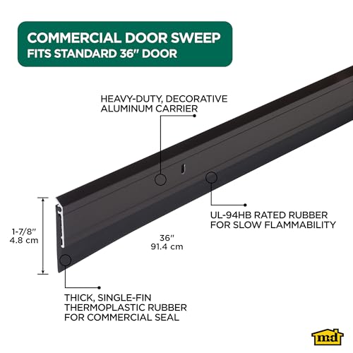 Image of M-D Building Products 68254 All Season Aluminum Door Sweep for Bottom of Door, Heavy Duty Rubber Seal, Exterior & Interior Weather Stripping Bottom Door Seal, Commercial & Residential, (Bronze, 36in)