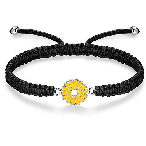 Image of Halloween Gifts for Girl, Sunflower Bracelets Jewelry Gifts, 925 Sterling Silver Handmade Rope Braided Bracelets