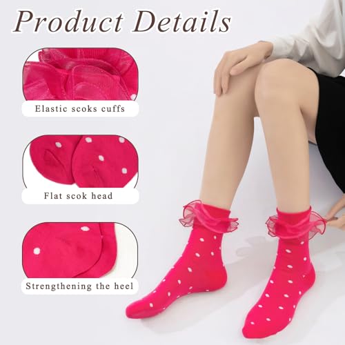 6 Pairs Women Big Ruffle Dot Socks Turn Cuff, Double Lace Ankle Frilly Socks for Women Ladies2