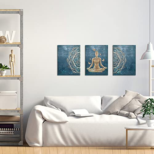Conipit Mandala Wall Art Canvas Yoga Pictures Zen Artwork Meditation Women Painting For Bedroom Gym Fitness Center Decor 12"X16" X 3Pcs #TOP6