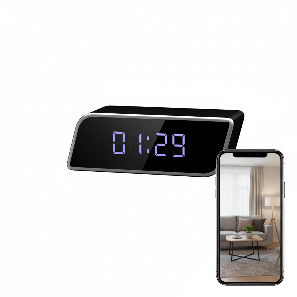 2-in-1 Alarm Clock Camera 4K UHD HD Night Vision 2600mAh WiFi Remote View SD Storage Wireless No Audio