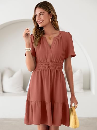Image of Simplee Womens Casual Summer Dresses 2026 V Neck Short Sleeve Empire Waist Flowy A Line Ruffle Tiered Mini Sundress