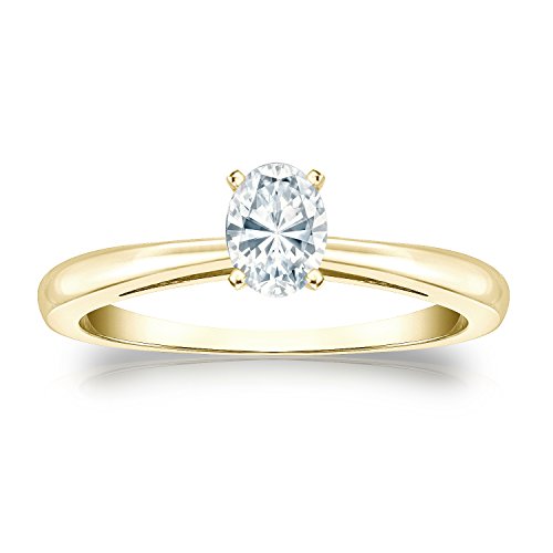 14k Gold Oval Diamond Simulant CZ Solitaire Ring 4-Prong(1/3 ct,Excellent Quality)