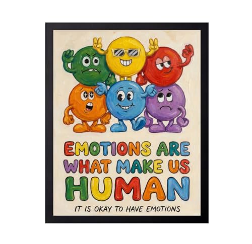 ALPINE INK CO. Educational Quote Poster with Frame - Emotions Are What Make Us Human Artwork - Bright Cartoon Characters Design - Office Classroom Wall Decor - 16x20 Black Framed Print