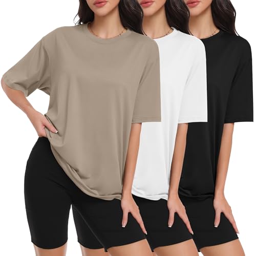 HOPLYNN 3 Pack Womens Oversized T Shirts Loose Fit Crew