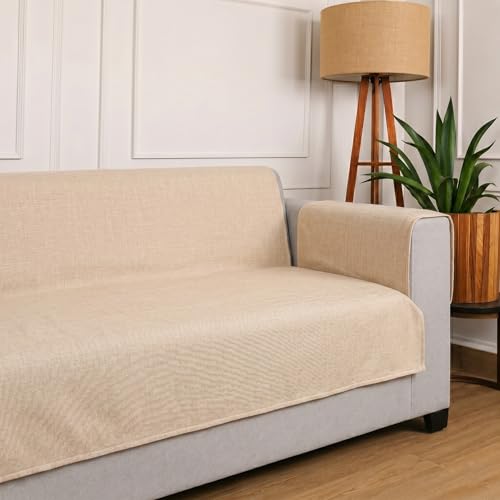 Image of STITCHNEST 'ComfyNest Series' 1 Seater Sofa Cover | Full Coverage with Armrest Pocket | Elegant Jute Fabric, Washable & Durable for Modern Living