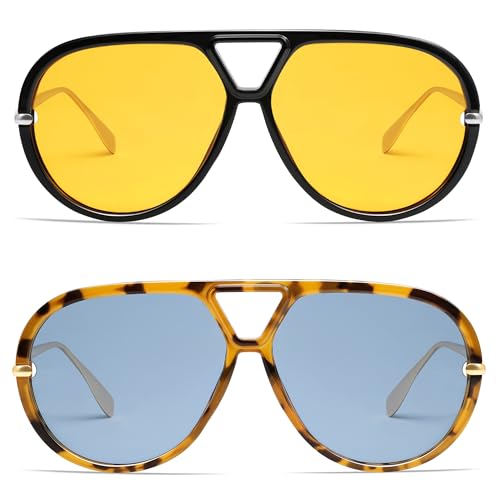 Image of VANLINKER Oversized Trendy Polarized Aviator Sunglasses for Women Men Retro Round Sunglasses Vintage Shield Shades VL9798