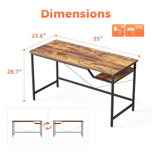 Image of Mericonia 55x24 Inch Computer Desk, 0.6 inch Thick Small Office Table | Modern Simple Style, Study & Writing Table for Home Bedroom Work, Brown