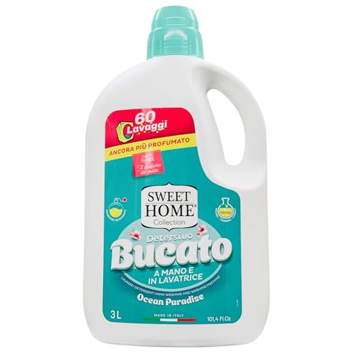 Sweet Home Detersivo Bucato a Mano e Lavatrice, 60 Lavaggi. Disponibile In Due Profumazioni. Rimuove Sporco, Macchie e Cattivi Odori, Lasciando i Capi Morbidi e Profumati a Lungo 3L (OCEAN PARADISE)