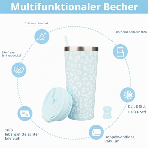 BJPKPK 650 ml Isolierter Edelstahl-Becher mit Deckel und Strohhalm – Ansicht 3