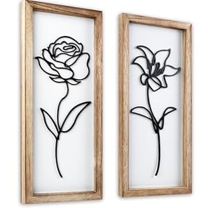 DETENE 2 Pieces 3D Boho Decor Wall Farmhouse Bohemian Wall Art Mid Century Floral Wood Wall Hangings 3D Line Floral Artwork for Bedrooms Living Rooms Home Kitchen Wall Decor